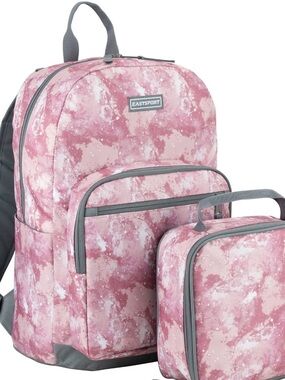 NWT Eastsport 17" Backpack & Lunch Box Set Pink Galaxy Cloud Tie Dye School Bag